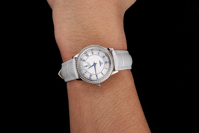 Omega De Ville Prestige Small Seconds White Dial Diamond Bezel Stainless Steel Case White Leather Strap new123368