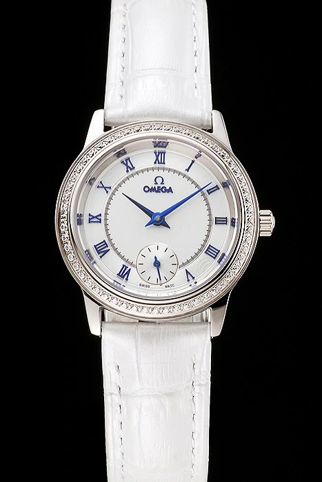 Omega De Ville Prestige Small Seconds White Dial Diamond Bezel Stainless Steel Case White Leather Strap new123368