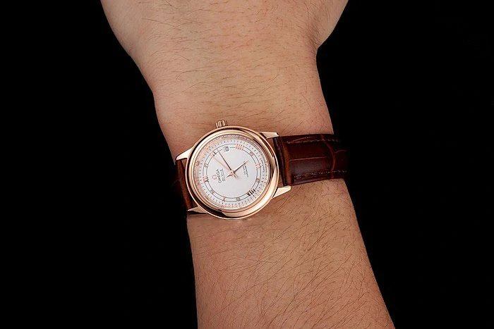 Omega De Ville Prestige Ladies White Dial Rose Gold Case Brown Leather Strap new123370