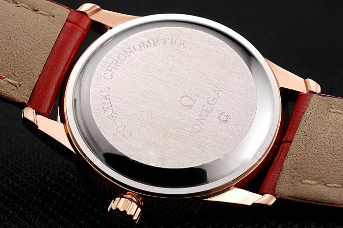 Omega De Ville Prestige Small Seconds White Dial Diamond Bezel Rose Gold Case Red Leather Strap new123372