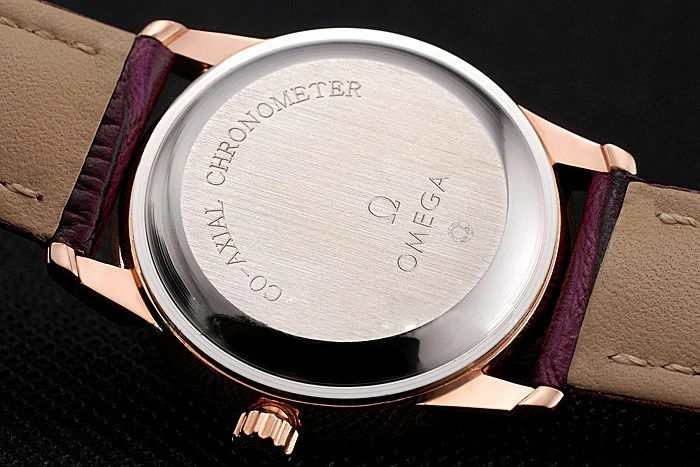 Omega De Ville Prestige Small Seconds White Dial Diamond Bezel Rose Gold Case Purple Leather Strap new123373