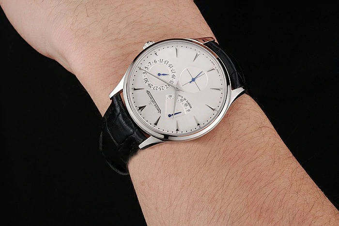 Jaeger LeCoultre Master Ultra Thin Reserve De Marche White Dial Stainless Steel Case Black Leather Strap new123393