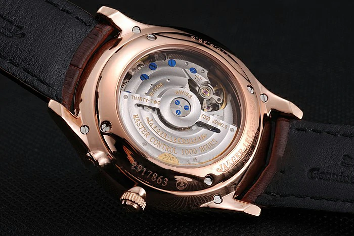 Jaeger LeCoultre Master Ultra Thin Reserve De Marche Black Dial Rose Gold Case Brown Leather Strap new123397