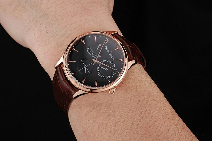 Jaeger LeCoultre Master Ultra Thin Reserve De Marche Black Dial Rose Gold Case Brown Leather Strap new123397