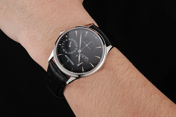 Jaeger LeCoultre Master Ultra Thin Reserve De Marche Black Dial Stainless Steel Case Black Leather Strap new123398