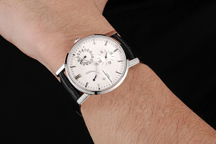 Vacheron Constantin Patrimony Quantieme Reserve De Marche Cream Dial Stainless Steel Case Black Leather Strap new123405