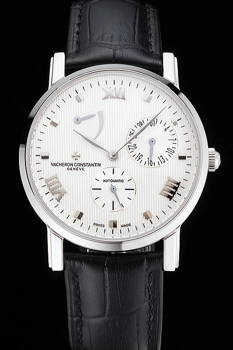 Vacheron Constantin Patrimony Quantieme Reserve De Marche White Dial Stainless Steel Case Black Leather Strap new123406