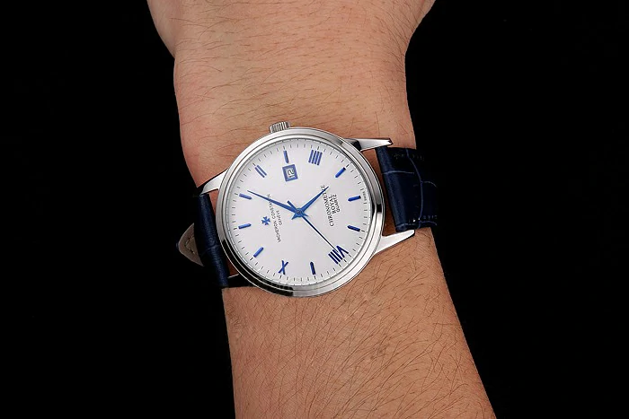 Vacheron Constantin Patrimony Chronometre Royal White Dial Stainless Steel Case Blue Leather Strap new123407
