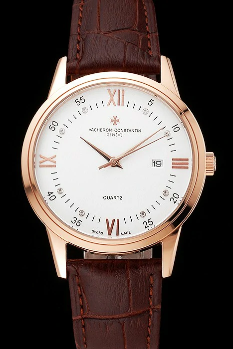 Vacheron Constantin Patrimony Chronometre Royal White Dial Rose Gold Case Brown Leather Strap new123408