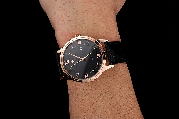 Vacheron Constantin Patrimony Chronometre Royal Black Dial Rose Gold Case Black Leather Strap new123409