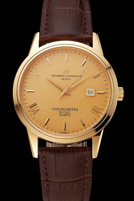 Vacheron Constantin Patrimony Chronometre Royal Gold Dial Gold Case Brown Leather Strap new123410