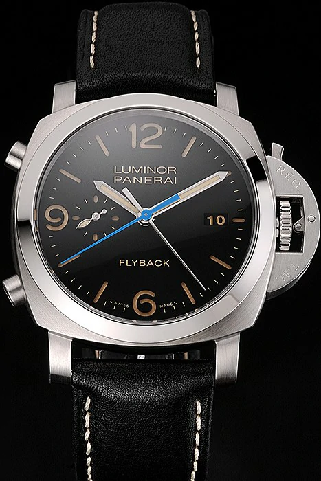 Panerai Luminor Flyback Black Dial Stainless Steel Case Black Leather Strap new123416