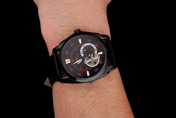 IWC Pilot's Watch Black Dial With Orange Markings Black Plated Stainless Steel Case Black Leather Strap new123567