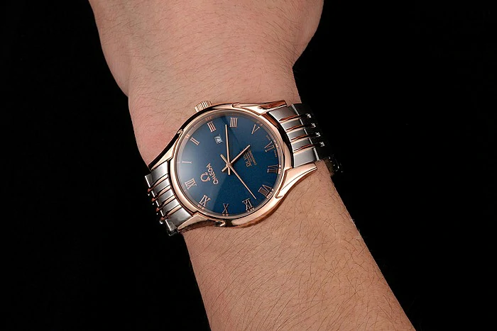 Omega De Ville Blue Dial Rose Gold Case Two Tone Bracelet new123888