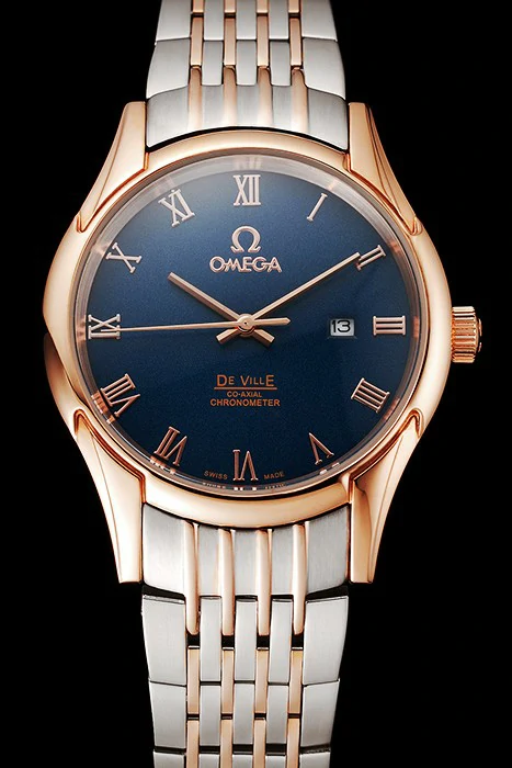 Omega De Ville Blue Dial Rose Gold Case Two Tone Bracelet new123888