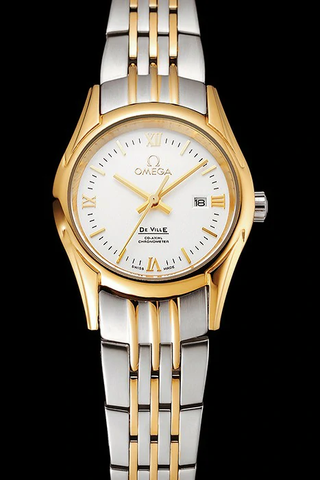 Omega De Ville Ladies White Dial Gold Case Two Tone Bracelet new123891
