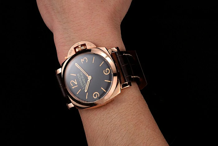 Panerai Luminor Black Dial Rose Gold Case Brown Leather Strap new123947