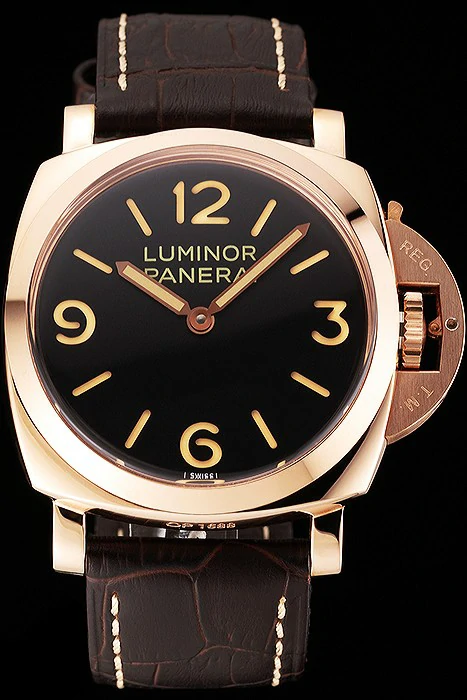Panerai Luminor Black Dial Rose Gold Case Brown Leather Strap new123947
