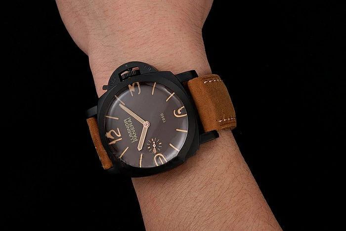 Panerai Luminor 1950 Brown Dial Black PVD Case Brown Suede Leather Strap new123953