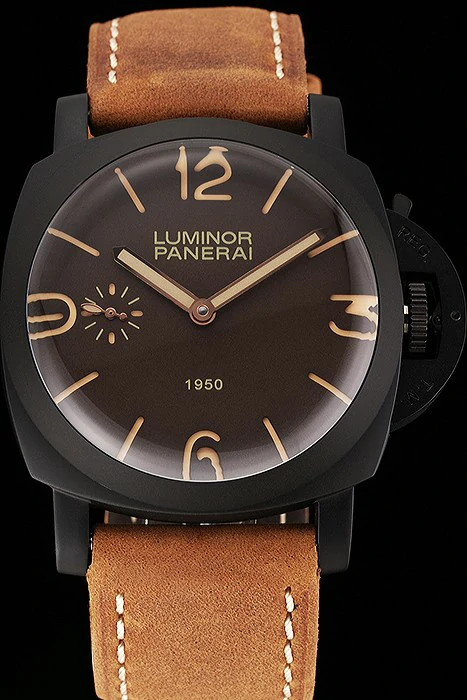 Panerai Luminor 1950 Brown Dial Black PVD Case Brown Suede Leather Strap new123953