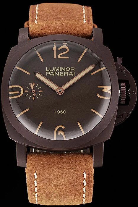 Panerai Luminor 1950 Brown Dial Brown PVD Case Brown Suede Leather Strap new123955