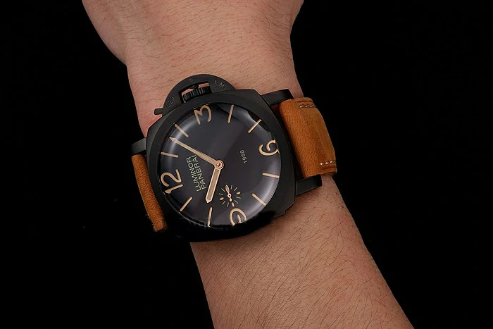 Panerai Luminor 1950 Black Dial Black PVD Case Brown Suede Leather Strap new123956
