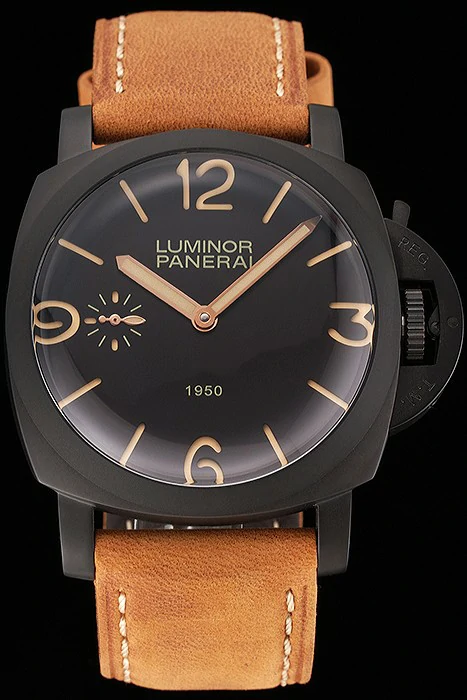 Panerai Luminor 1950 Black Dial Black PVD Case Brown Suede Leather Strap new123956
