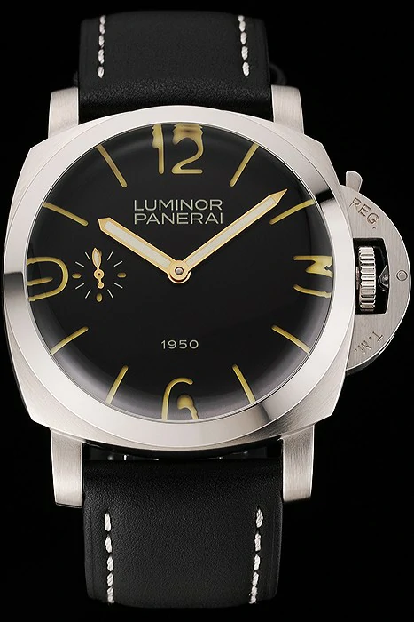 Panerai Luminor 1950 Black Dial Stainless Steel Case Black Leather Strap new123958