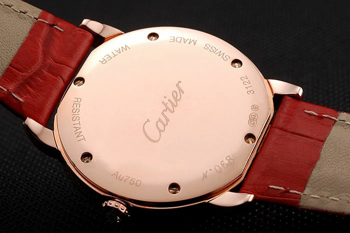 Cartier Ronde Louis Gold Diamond Case White Dial Red Leather Bracelet new124457