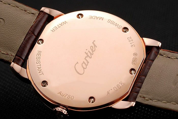 Cartier Ronde Louis Gold Diamond Case White Dial Brown Leather Bracelet new124458