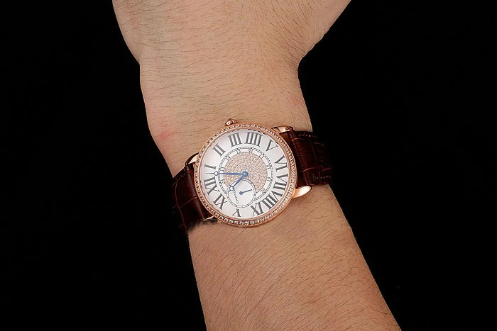 Cartier Ronde Louis Gold Diamond Case White Dial Brown Leather Bracelet new124458