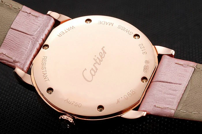 Cartier Ronde Louis Gold Diamond Case White Dial Pink Leather Bracelet new124459