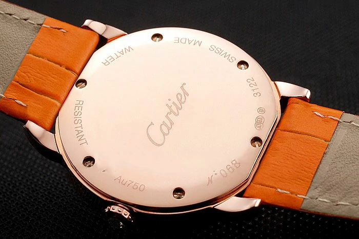 Cartier Ronde Louis Gold Diamond Case White Dial Orange Leather Bracelet new124460