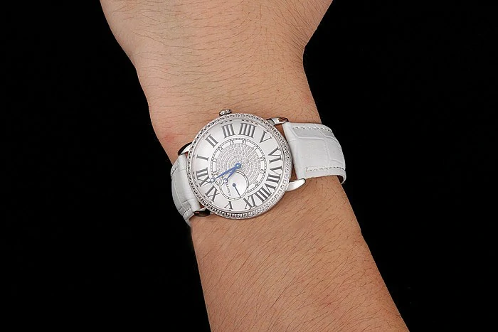 Cartier Ronde Louis Silver Diamond Case White Dial White Leather Bracelet new124462