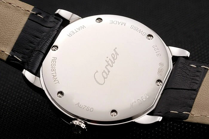 Cartier Ronde Louis Silver Diamond Case White Dial Black Leather Bracelet new124463
