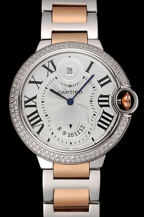 Cartier Ballon Bleu Two Timezone White Dial Diamond Case Rose Gold And Silver Bracelet new124493