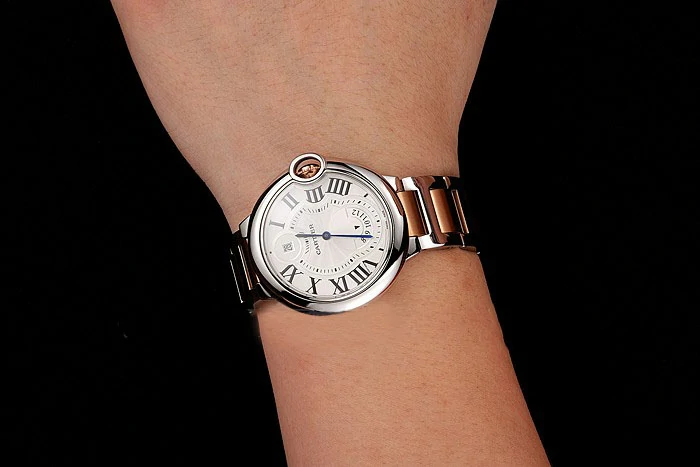 Cartier Ballon Bleu Two Timezone White Dial Silver Case Rose Gold And Silver Bracelet new124494