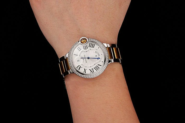 Cartier Ballon Bleu Two Timezone White Dial Diamond Case Gold And Silver Bracelet new124495
