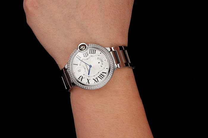 Cartier Ballon Bleu Two Timezone White Dial Diamond Case Stainless Steel Bracelet new124497