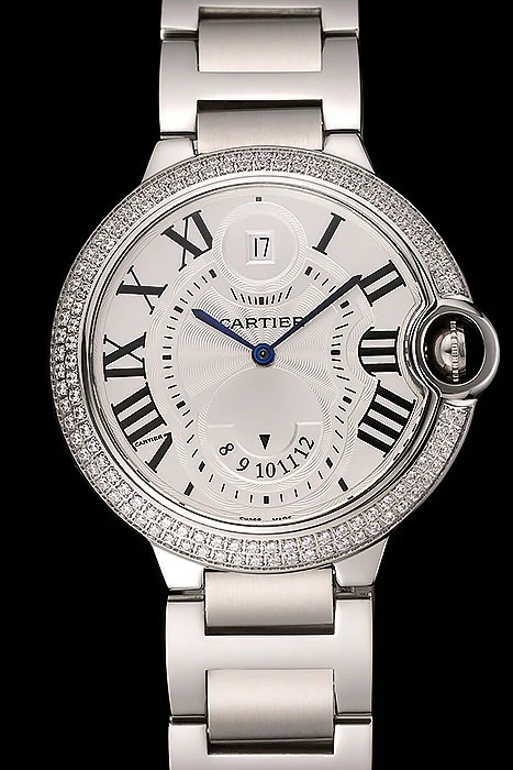 Cartier Ballon Bleu Two Timezone White Dial Diamond Case Stainless Steel Bracelet new124497