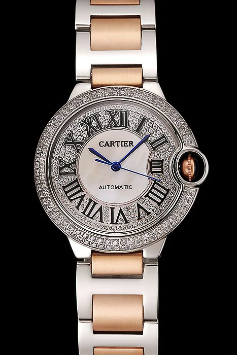Cartier Ballon Bleu 40 MM Diamond Dial Diamond Case Rose Gold And Staineless Steel Bracelet new124504