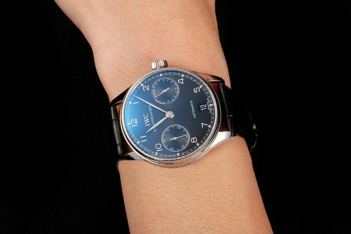 IWC Portuguese Black Dial Silver Case Black Leather Bracelet new124521