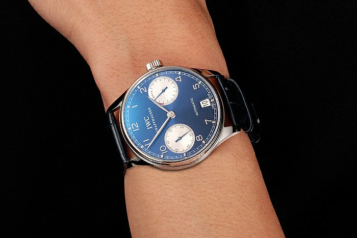 IWC Portuguese Black Dial White Subdials Silver Case Black Leather Bracelet new124522