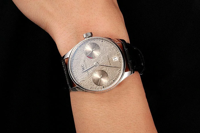 IWC Portuguese Grey Dial Silver Case Black Leather Bracelet new124525