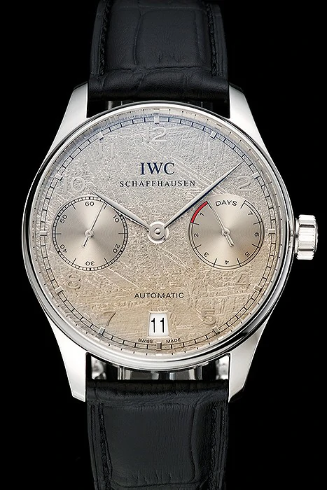 IWC Portuguese Grey Dial Silver Case Black Leather Bracelet new124525