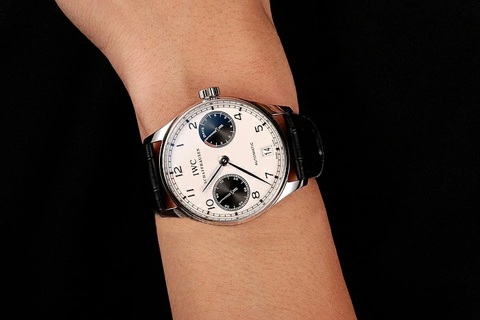 IWC Portuguese White Dial Black Subdials Silver Case Black Leather Bracelet new124528