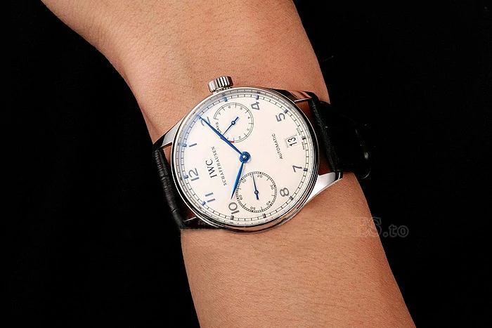 IWC Portuguese White Dial Blue Numerals Silver Case Black Leather Bracelet new124530
