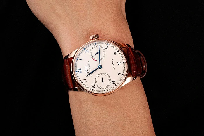 IWC Portuguese White Dial Blue Numerals Gold Case Brown Leather Bracelet new124531