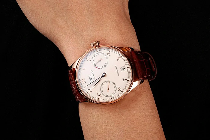 IWC Portuguese White Dial Gold Numerals Gold Case Brown Leather Bracelet new124532
