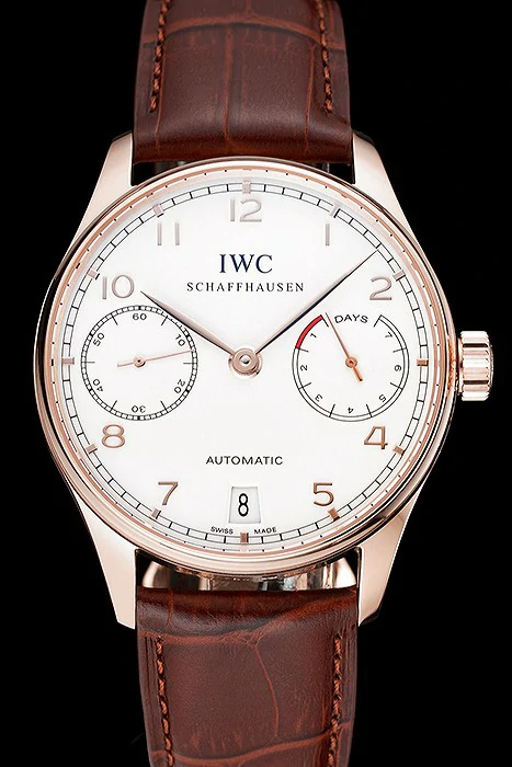 IWC Portuguese White Dial Gold Numerals Gold Case Brown Leather Bracelet new124532